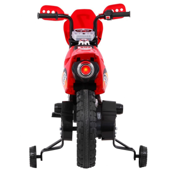 Motorek Cross dla dzieci Pojazd na akumulator Czerwony + Pomocnicze kółka + Dźwięki LED